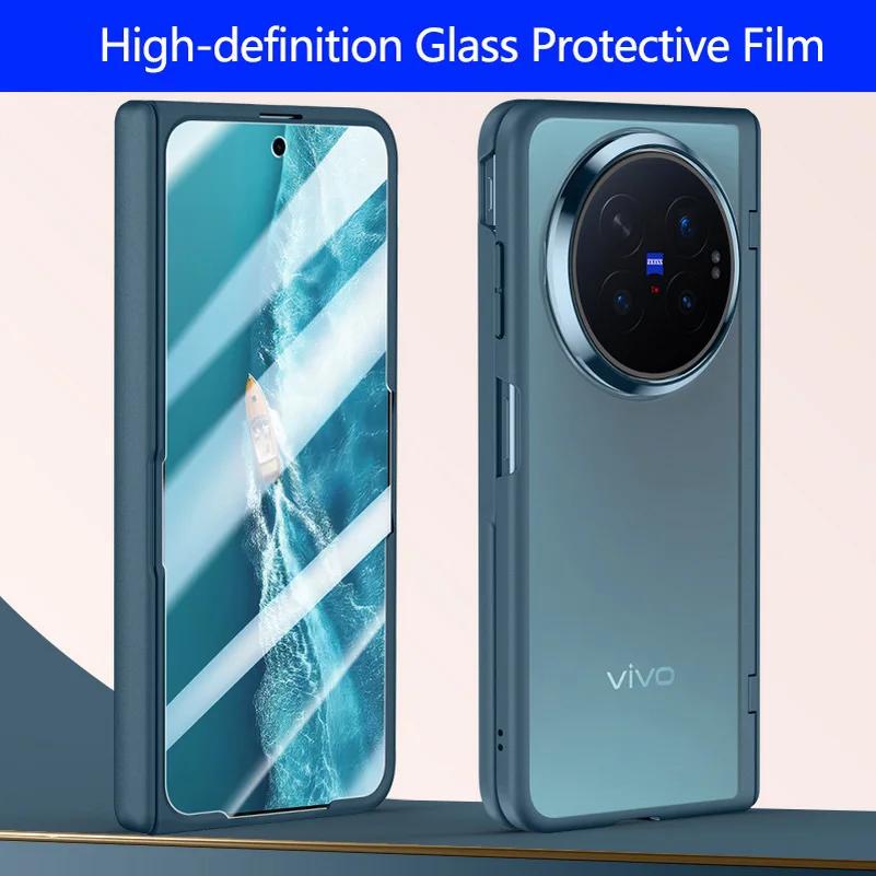 Frosted Semi-transparent Back Cover For VIVO X Fold 6 with Metal Lens Ring Front Glass Screen Protector Case