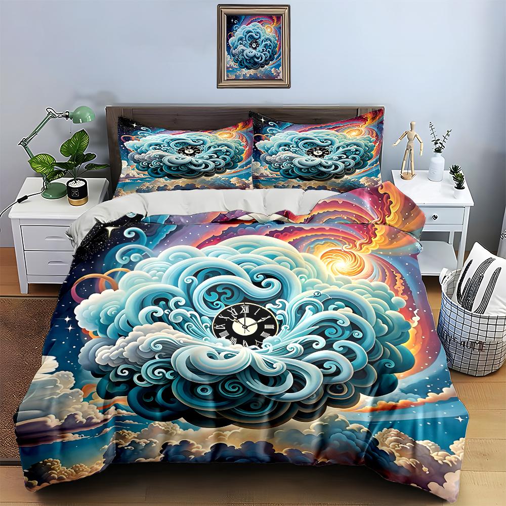 Swirling cloud clock Bedding Duvet cover sets Duvet covers Pillowcases gifts (1 * Duvet Cover 2 * Pillowcases, without duvet insert)