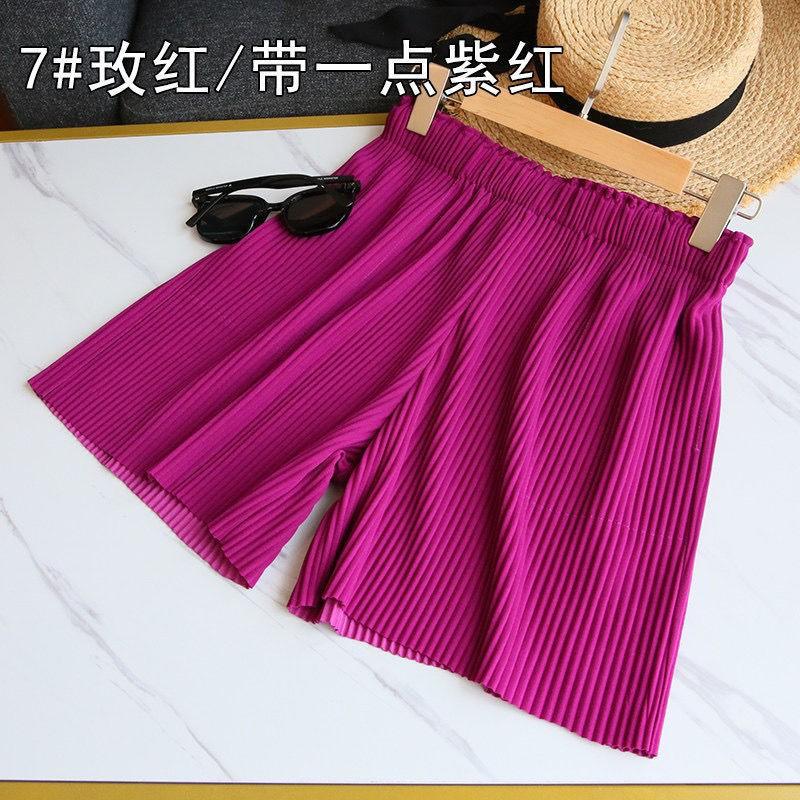 

Noodle pants pleated wide-leg shorts women s summer, Korean version of high-waisted and thin loose casual pants five-point pants thin one size fits all【 40-70kg 】 рожевий червоний колір