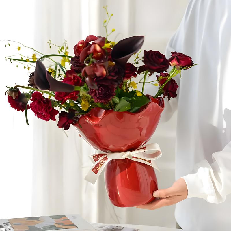 Ceramic Vase Rose Flower Shaped ,Desk Decorati Flowers Bouquet for Home Girding Decorative Floral Vases Room Aesthetic Decor