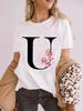 Elegant Cherry Blossom Initial Az Tshirt Unisex Crewneck Floral Letter Graphic Girls Y2k Tops Fashion Mama Birthday Gift Tshirt