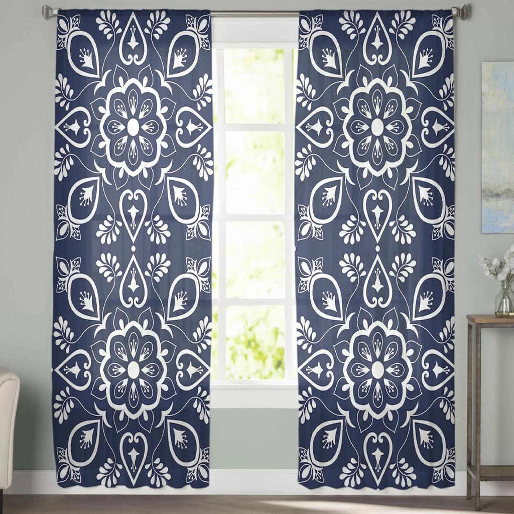 Flower Leaves Lines Bedroom Transparent Sheer Curtains Holiday Decoration Window Voile Tulle Curtain