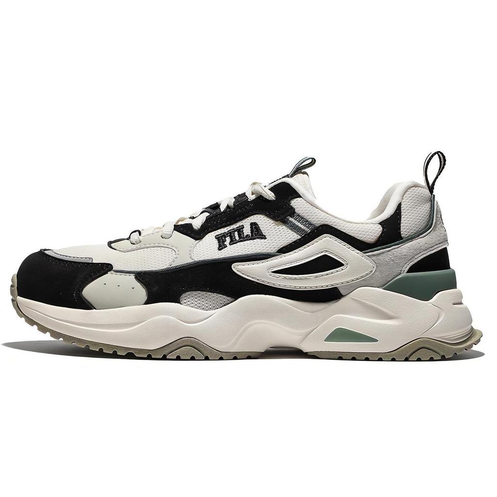 FILA Rayflide Mesh, Pigskin, Polyester, Synthetic Leather Low top Casual Shoes Unisex Green Black Gray Korean Style 1RM02053E_302