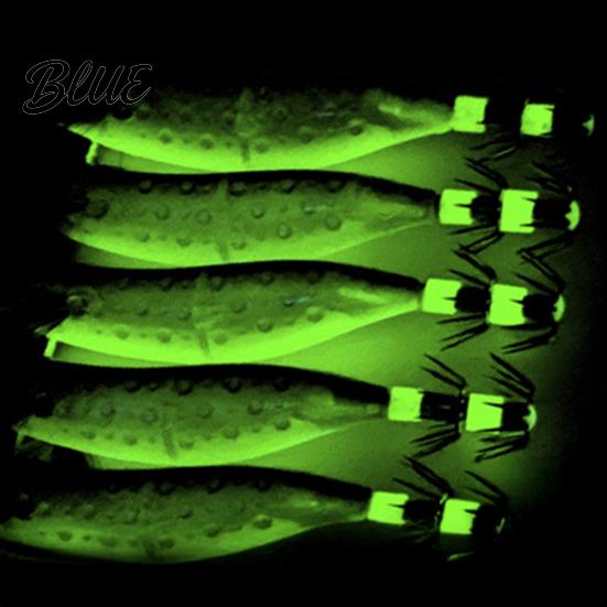 Cuttlefish Sleeve Bait 5Pcs Luminous Squid Jig Hook Kit, Saltwater Glow Fishing Jigs, In The Dark Lure Shrimp with Feather, Outdoor Tackle Bionic