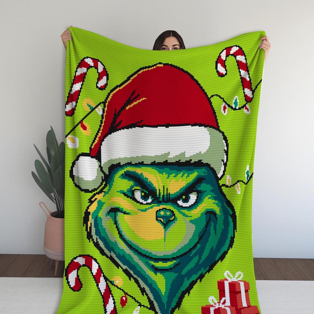 Christmas Character Tapestry Crochet Blanket Pattern: Santa Hat, Candy Canes (PDF Download)