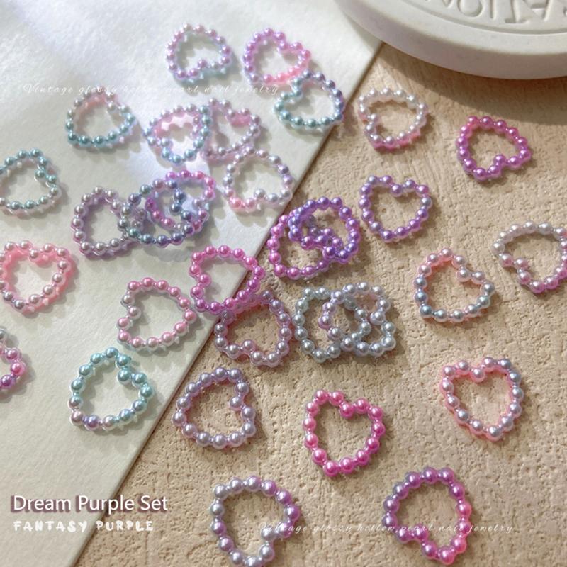 50Pcs White Purple Pink Heart Pearl Nail Decoration Hollow Charms Bulk 3D Nail Art Accessories For Women Girl Nails