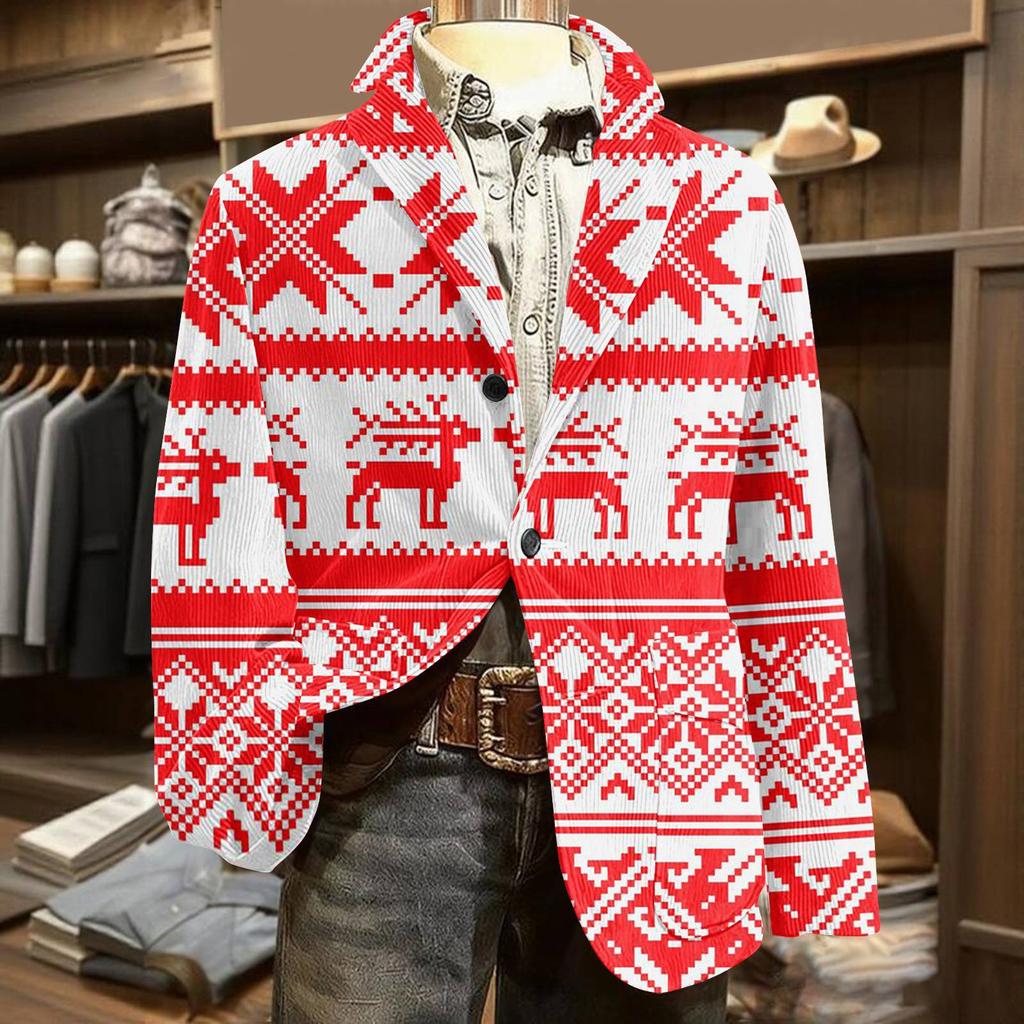 Men's Ugly Christmas Corduroy Warm Pocket Suit Jacket Cardigan Men's Casual Suit