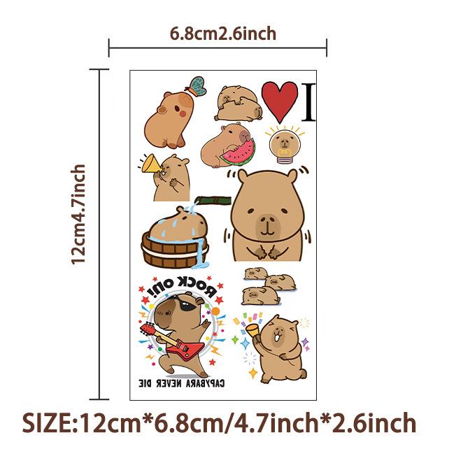 Cartoon Cute Capybara Tattoo Sticker Waterproof Party Party Gift Funny Fun Face Sticker Can Be