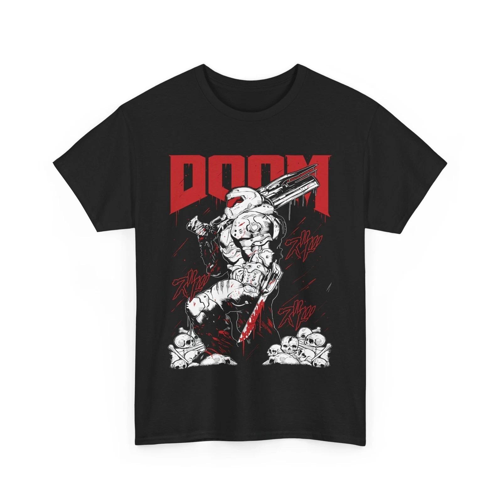 

2026 Горячая Распродажа Классическая Ретро FPS Игра DOOM Графический Принт Футболка Мужская Женская С Круглым Вырезом Хлопок Летний Топ Харадзюку Готический Стиль Оверсайз Футболка 4XL
