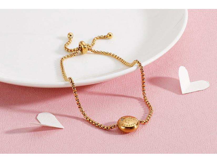 Korean Zodiac Constellations Gold Bracelet with Diamonds - Adjustable Titanium Steel Jewelry for Girls