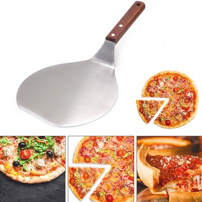 Nerezová ocelová lopata na pizzu Kovová kulatá lopatka na pizzu Špachtle na pizzu s dřevěnou rukojetí Zvedák na dorty Přenosná podložka Lžíce na pizzu