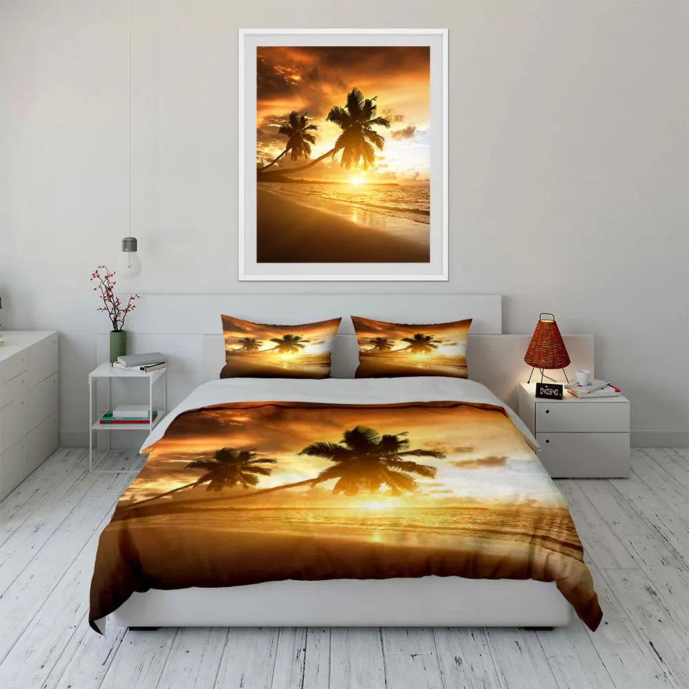 Beach Sunset Palm Tree Decor Multiple sizes kid's and adults' bedroom Exquisite 3PC bedding set gift