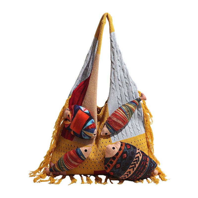 Fashion Fringe Knitted Bag - Unique Hollow Design - Small Fish-shaped Bag - Casual Vacation Style - Single Shoulder Bag