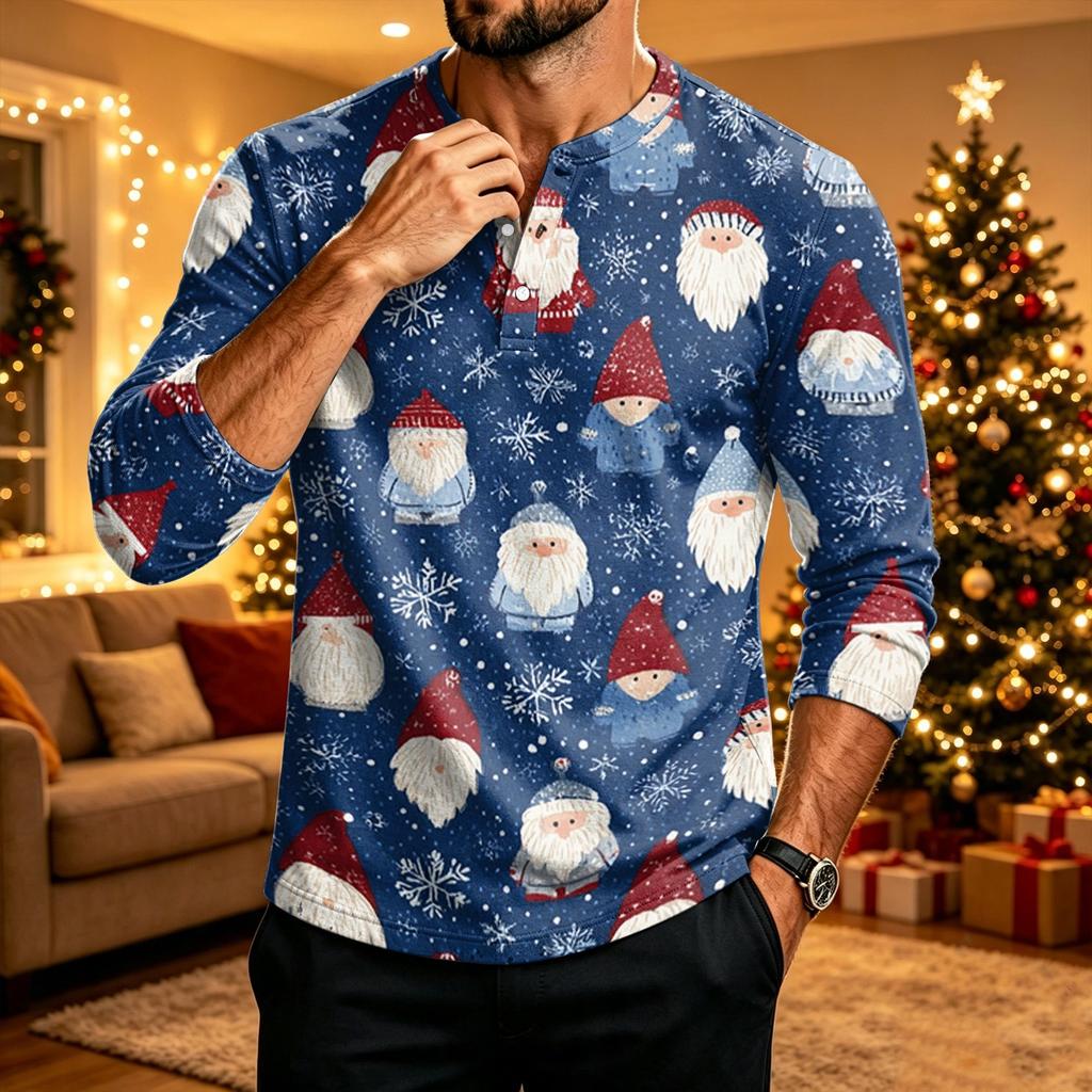 Men's Christmas Long Sleeve Shirt with Printed Design