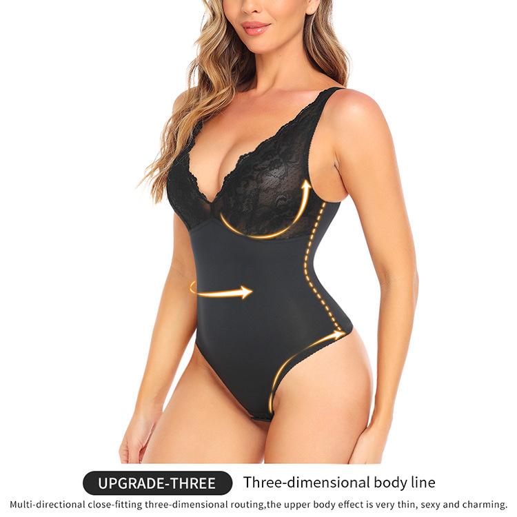 Lace Thong Bodysuit Shapewear, One Piece Spaghetti Strap Tummy Control Slimming Body Shaper