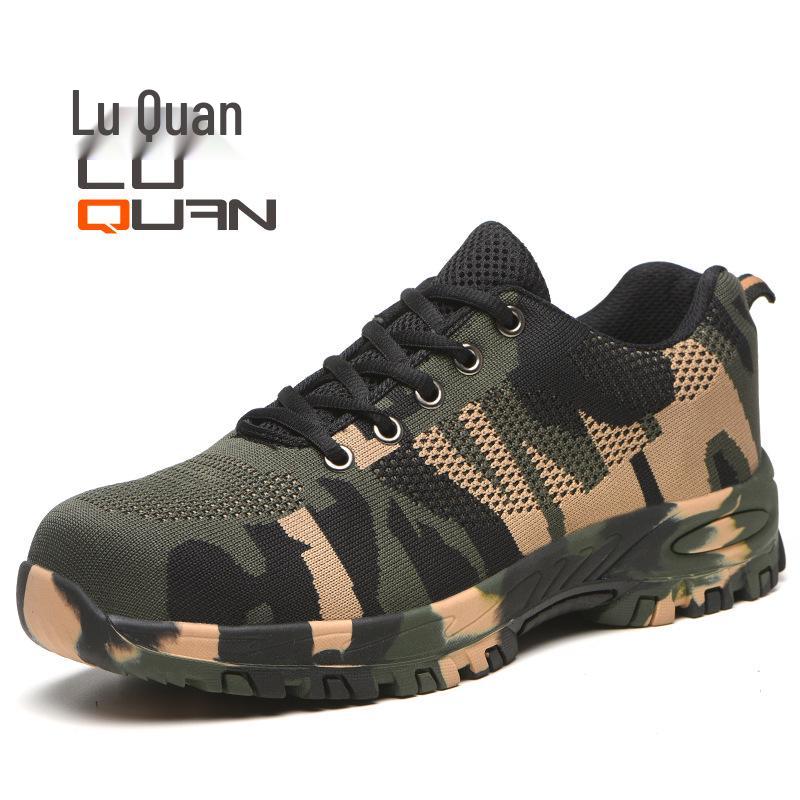 Durable All-Season Camouflage Flyknit Safety Shoes – Breathable, Anti-Smash, Anti-Puncture, Steel Toe, Non-Slip. Flyknit Camouflage Size 42 Low-top