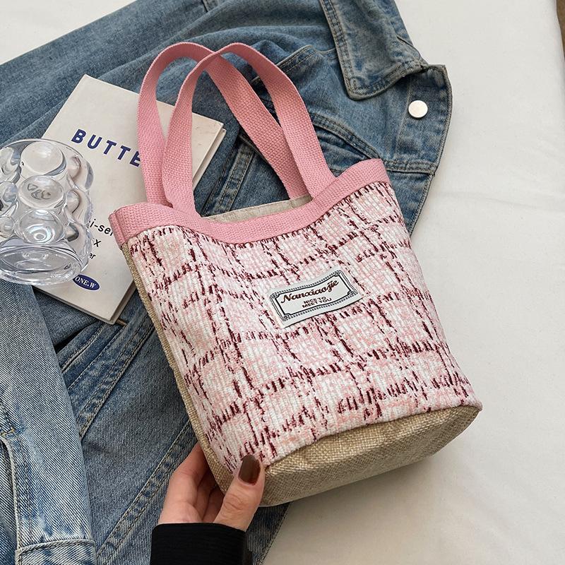 

Модная льняная плетеная сумка-тоут ведро для женщин розовый