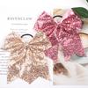 12Pcs 7.5' Bling Sparkly Glitter Sequins Pigtail Bows for Kid Girls Large Cheerleading Bows Ponytail Holder Elastic Hair Ties