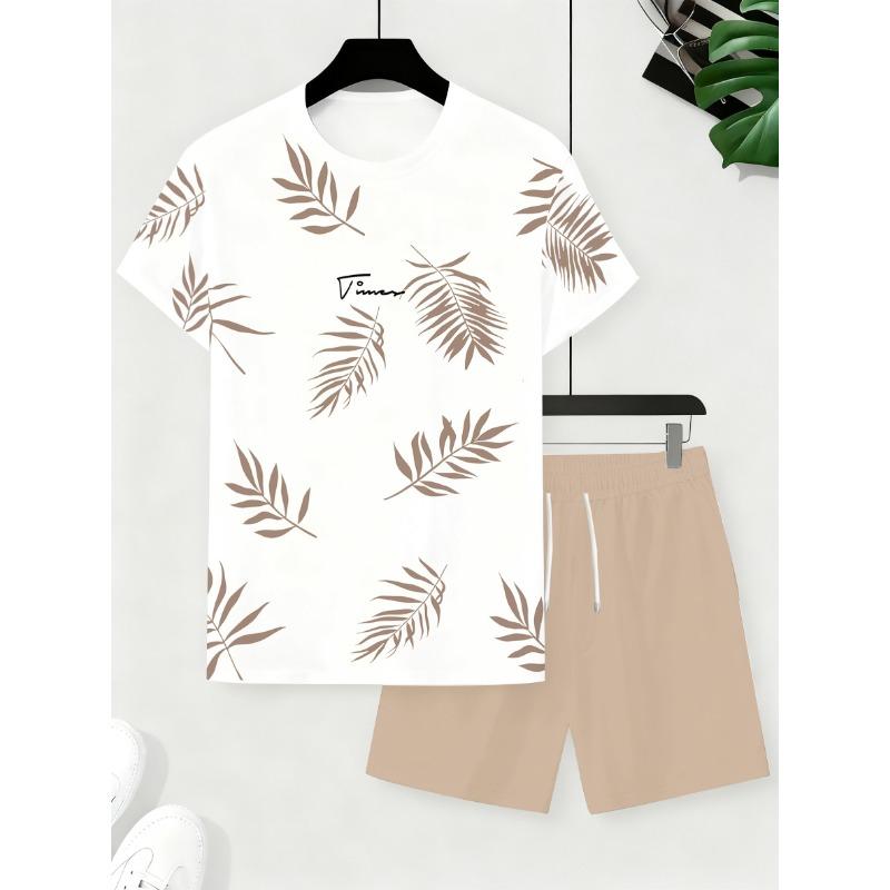 2 Piece Summer Casual Everyday Men's Short Sleeve Shorts Set Hawaiian Print Men's T-shirt Outdoor Sports Men's Beach Shorts