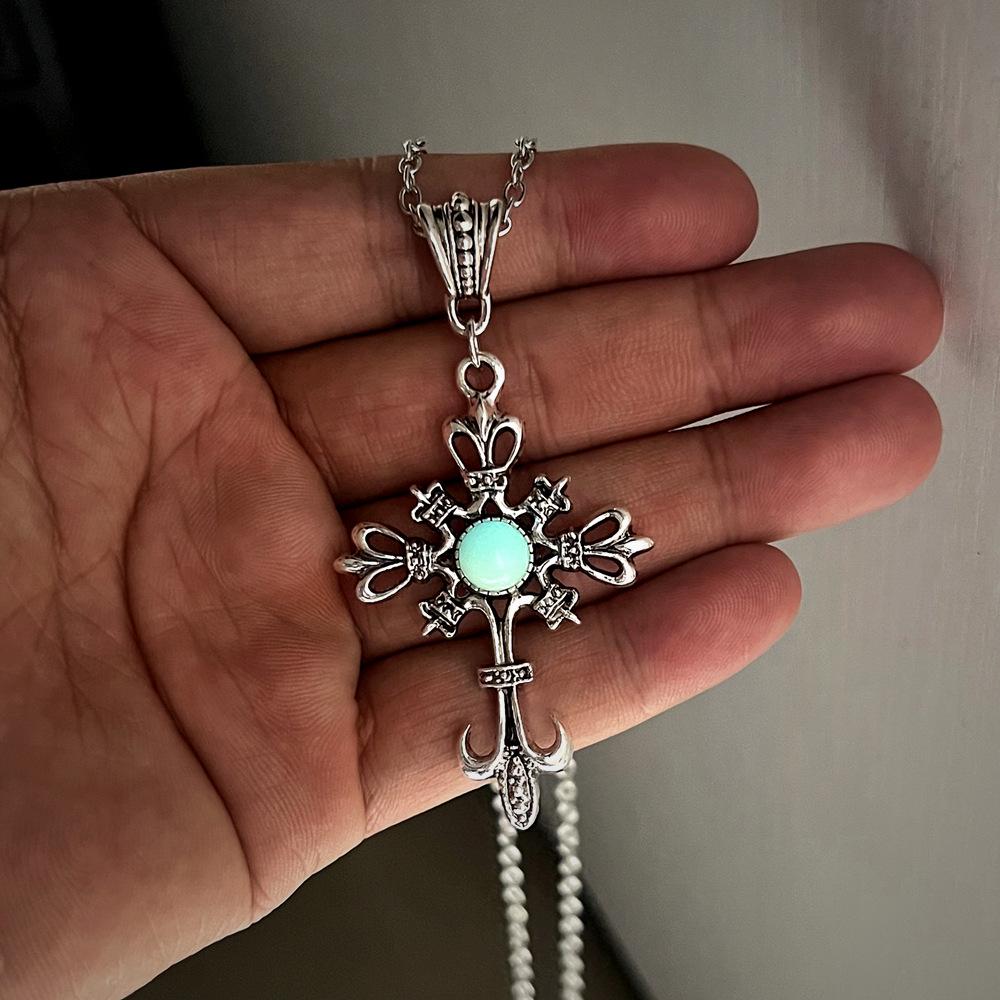 Gothic Punk Luminous Crystal Cross Necklace 2023 – Hip Hop Rock Style