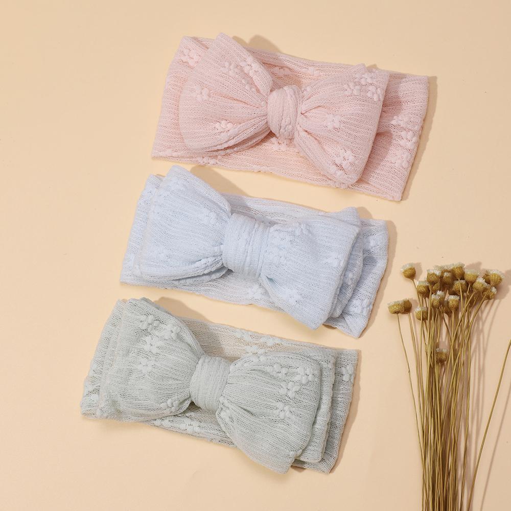 3 Stück/Set Baby-Mädchen-Stirnband Doppeltes Netzschleifen-Haarband Weicher Turban Süße Schleife Kinderkopfbedeckung Haarschmuck für Neugeborene Säuglinge