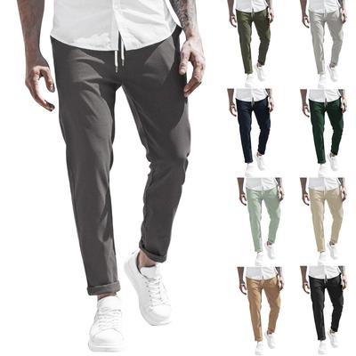 Men's Casual Fashion Nine-point Pants Solid Color Casual Pocket Pants