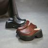 Johnature Height Increasing Outdoor Platform Slippers Genuine Leather Round Toe Thick Soled Women's Shoes