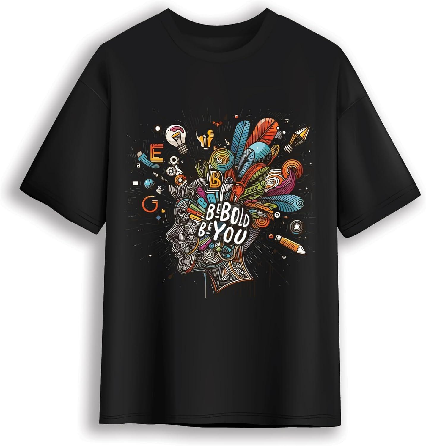 Unisex Cotton Graphic Tees Men & Women - Inspirational Design, Regular Fit Graphic tees - Be Bold Be You Black S