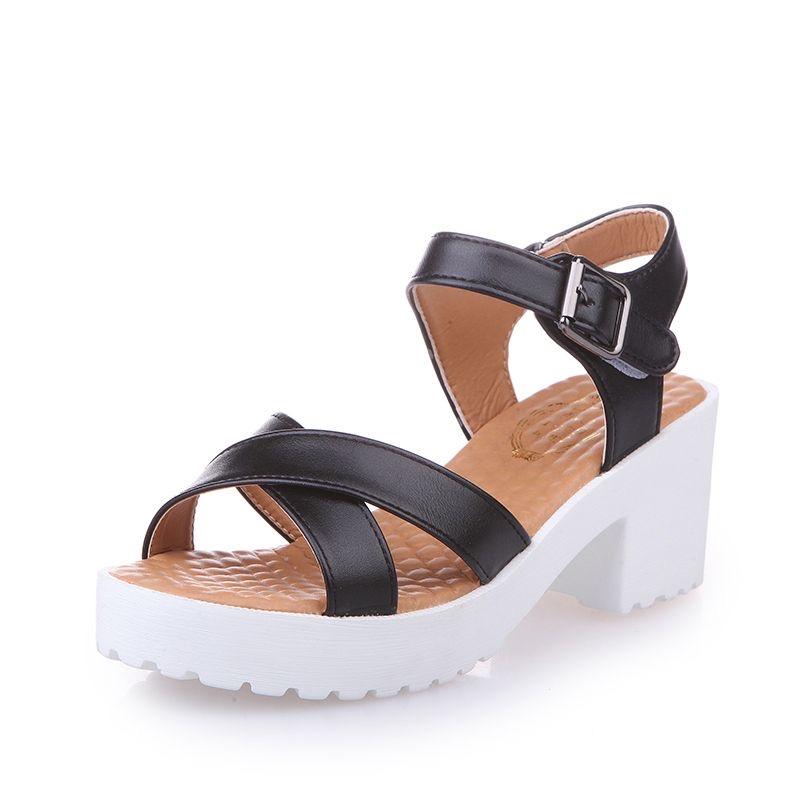 Women Shoes Egoddess Outdoor Buckle Slope Shoes Round Toe Platform High Heels Wedges Sandals