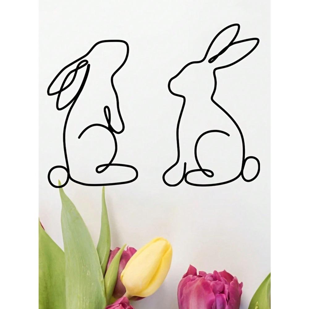 2 Packs Rabbit Metal Bunny Wall Hanging, Preset Geometric Rabbit Iron Sculpture, Spring Festival Farmhouse Decoration, Indoor Outdoor Porch Sign