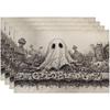 Halloween Geister-Themen-Tischsets, Graue gruselige Tischmatten zum Essen, Rutschfestes Innen-Außen-Dekoratives Tischset, Set aus 4