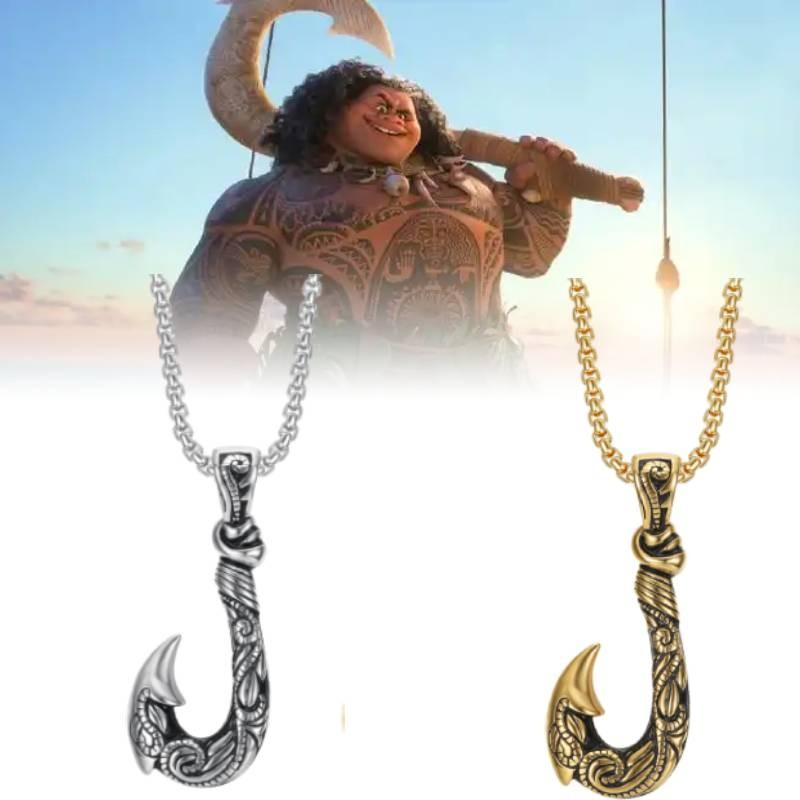 Pendant Necklace Moana Maui Fishhook Titanium Steel Ornaments Hawaiian Anime