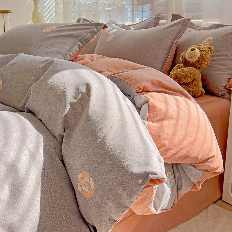 Category A 100% Cotton Brushed Four-Piece Bedding Set, Duvet Cover, Pure Cotton, Spring and Autumn Thickened Bedding