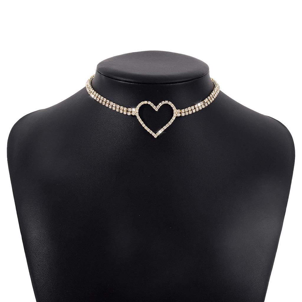 Women European Minimalist Light Luxury Design Clavicle Choker Full Rhinestone Heart Sweet Personality Necklace For Women