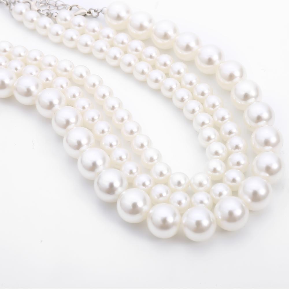 Collar de perlas blancas de imitación multicapa, cadena de cuentas, estilo punk, para damas, para bodas, collar corto de clavícula, joyería para banquetes.