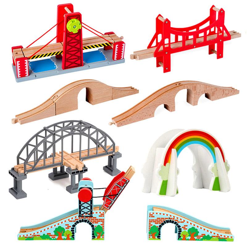 Kids Railway Toys Wooden Train Track All Kinds of Bridge Track Accessories Fit for Biro Wood Tracks Toys for Children Gift