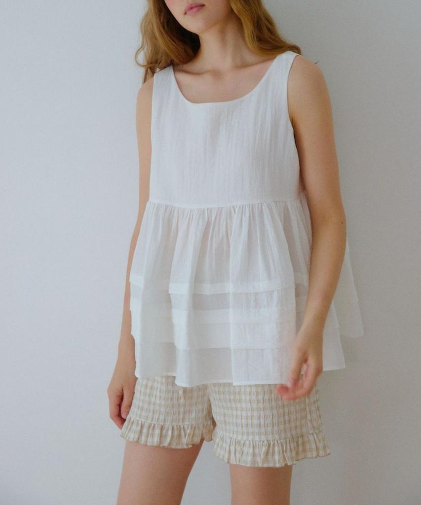 Okuka Check Frill Shorts - Beige