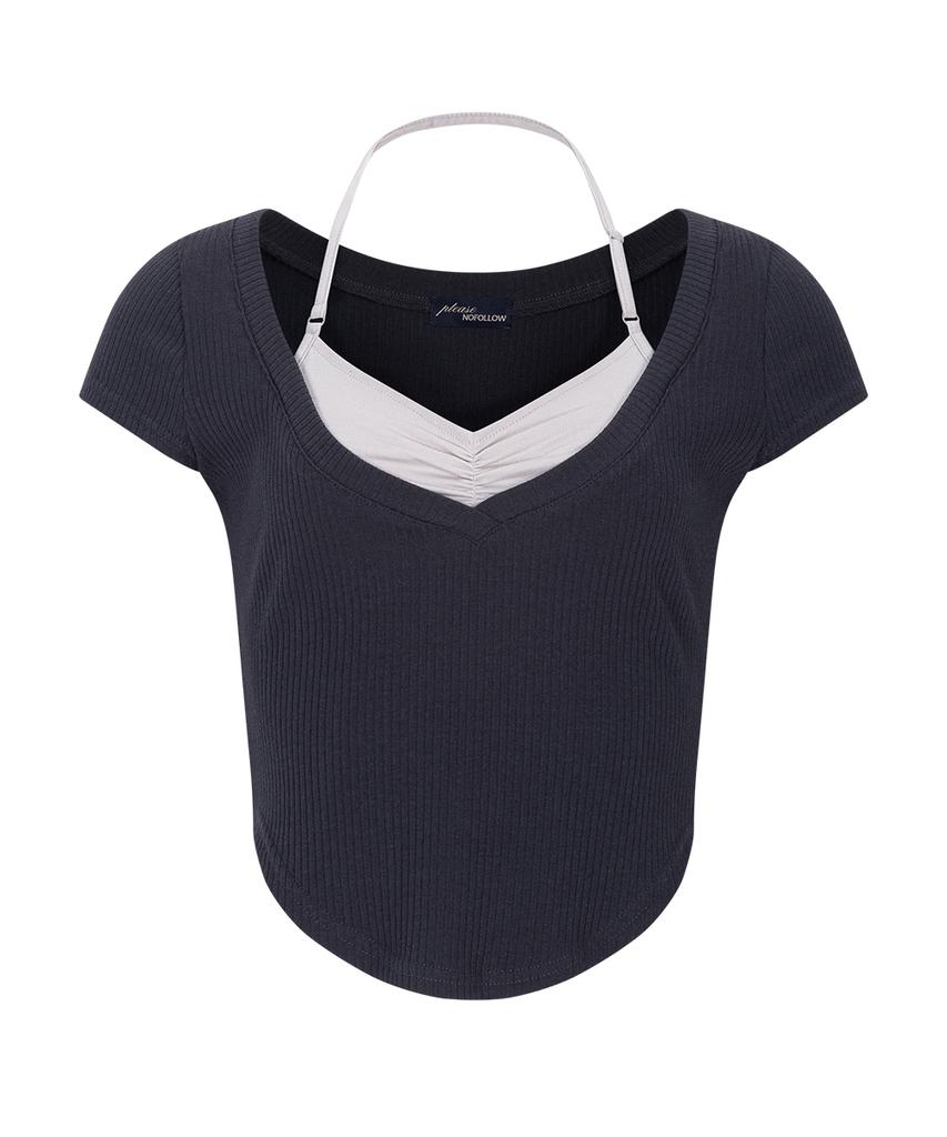 Peullijeunopallou Zeline Layered Short Sleeve Top (Charcoal)
