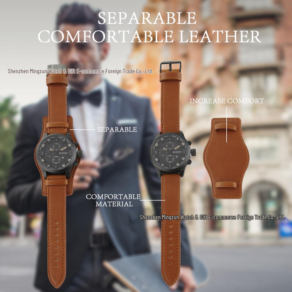 CURREN 8225 Men's Waterproof Quartz Leather Watch with Calendar Function