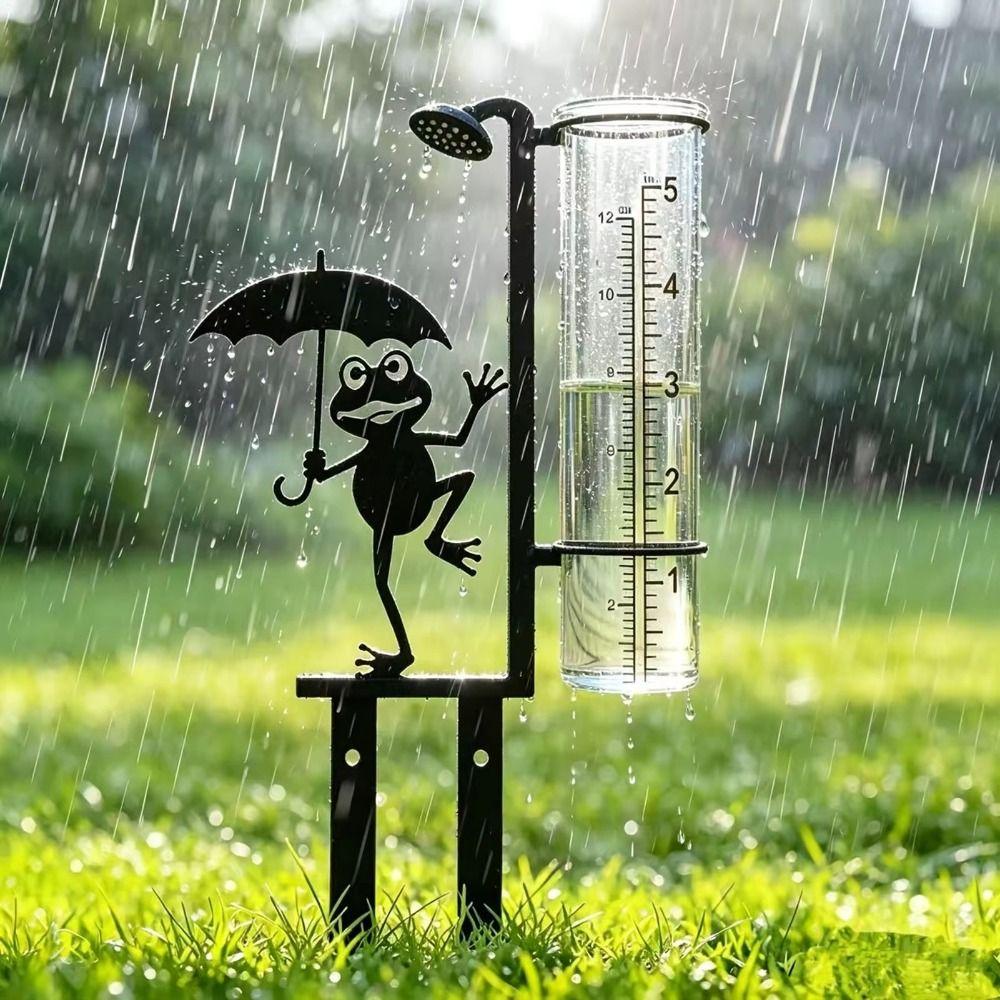 Rustproof Metal Frog Rain Gauge Stake Removable Garden Stake Rain Water Collector Bird Watching