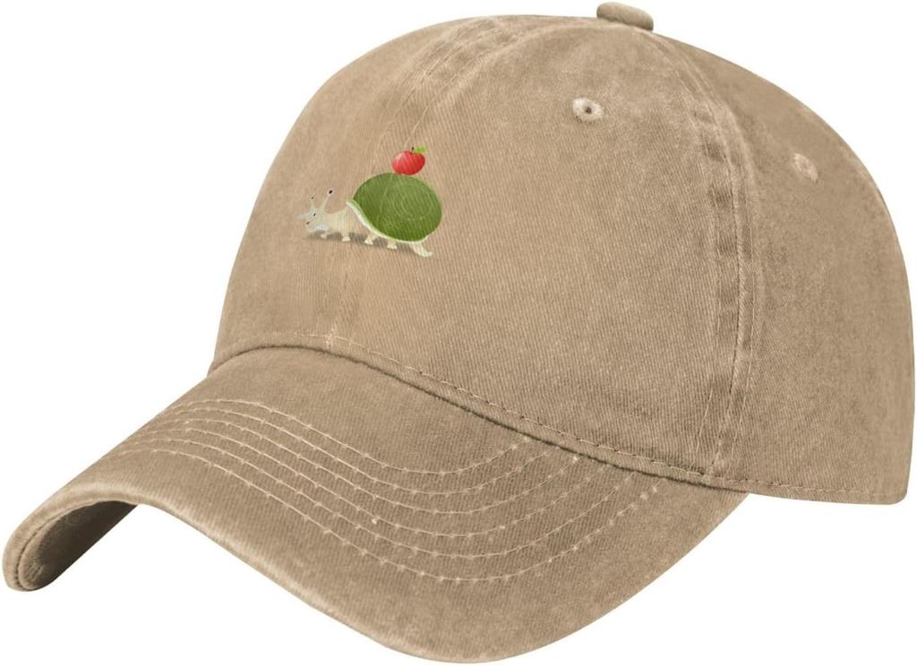 Snail Carrying Apple Embroidered Baseball Cap Distressed Denim Adjustable Cotton Hat Casual Unisex