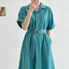 New ArrivalS Open Run Cheekra Collar Short Sleeve Smock Women S Long dreSS Belt