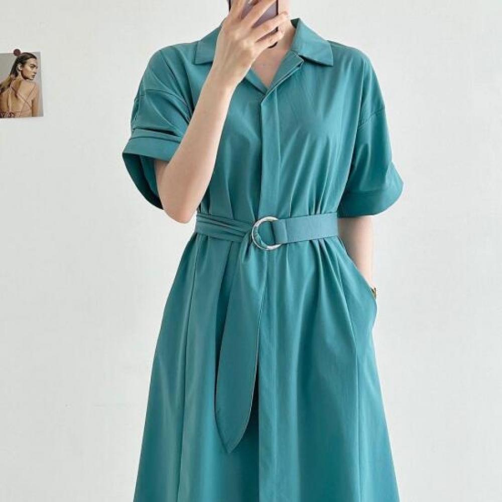 New ArrivalS Open Run Cheekra Collar Short Sleeve Smock Women S Long dreSS Belt