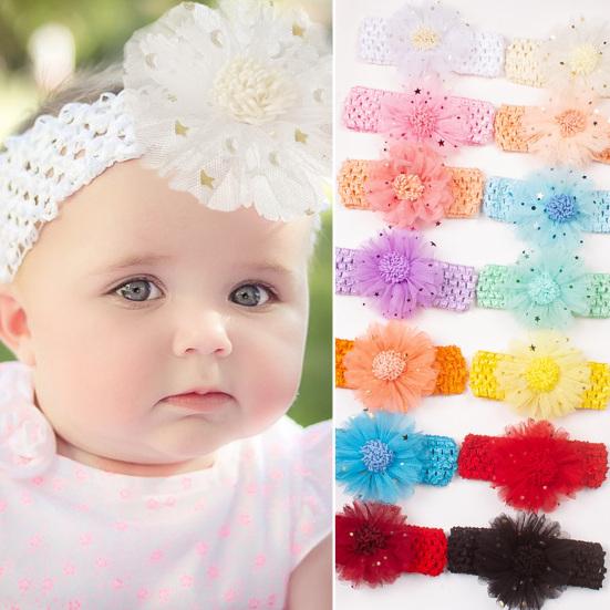 Baby-Mädchen Stirnbänder Set – 3 Stück, Blumen & Krone, Dehnbar Für 0–12 Jahre