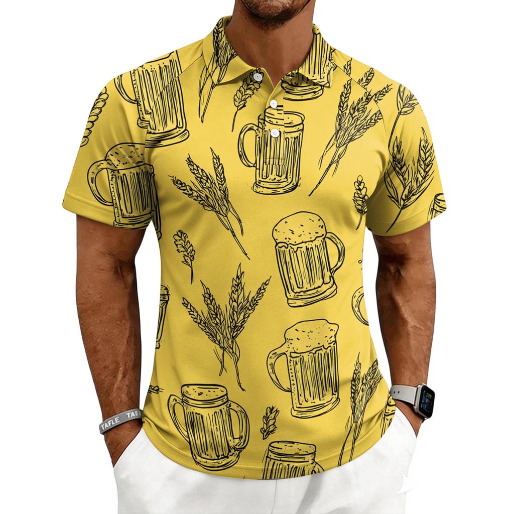 Men's Casual Printed Short Sleeve Button Down Shirt Collar Summer Top