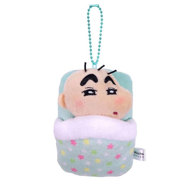 12Cm Kawaii Crayon Shin-Chan Sleeping Bag Plush Keychain Pendant Anime Kasukabe Defense Force Plush Doll Backpack Pendant Gift