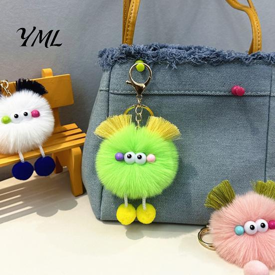 Plush Bag Accessory Cartoon Ball Keychain, Fluffy Pompom Keychain with Metal Clasp, Key Holder Backpacks Handbags Keys Decorative Pendant for