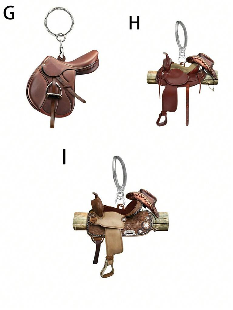 1 Pc Western Cowboy Saddle Acrylic 2D Keychain Pendant Personalized Decoration Universal Men's and Women's Flat Keychain