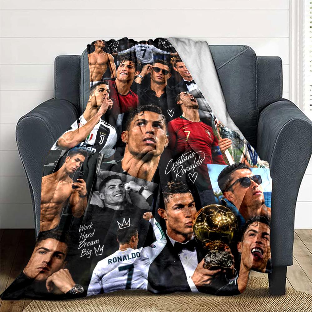 Football Superstar Multi‑Image Collage Flannel Throw Blanket, Soft Warm Cozy Bed Sofa Cover for Sports Fan Home