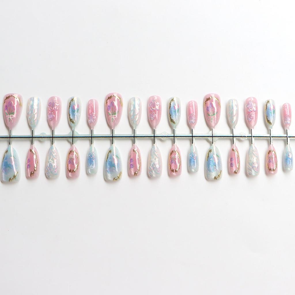 High-Grade 3D Almond Floral Press-On Nails - European & American Holiday Style
